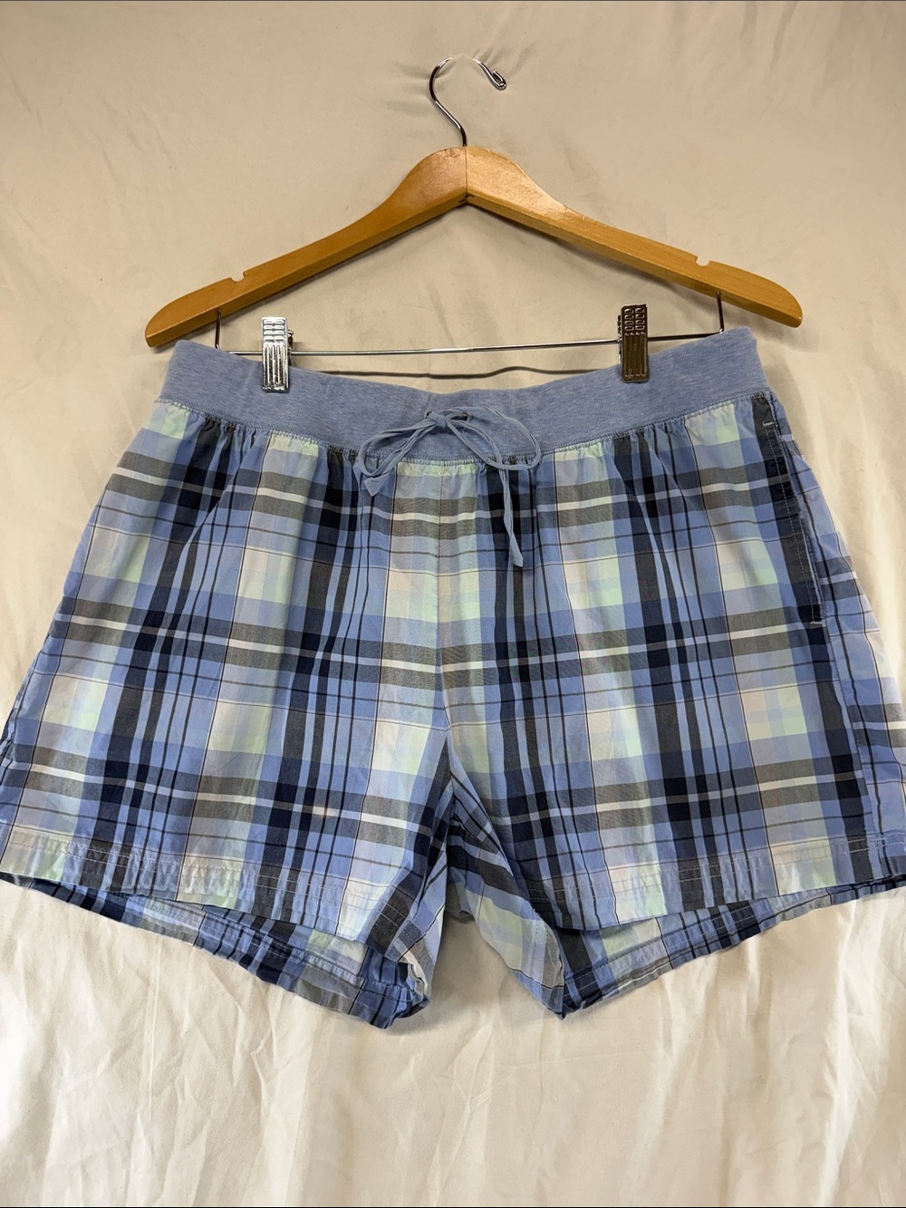 L.L. Bean Blue Plaid Cotton Lounge Shorts